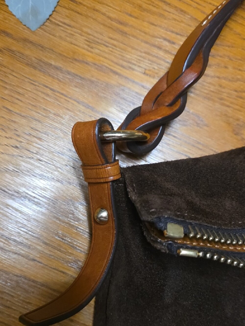 Dooney & Bourke Dark Brown Suede Shoulder Hobo with Tan Leather Trim - Picture 5 of 12